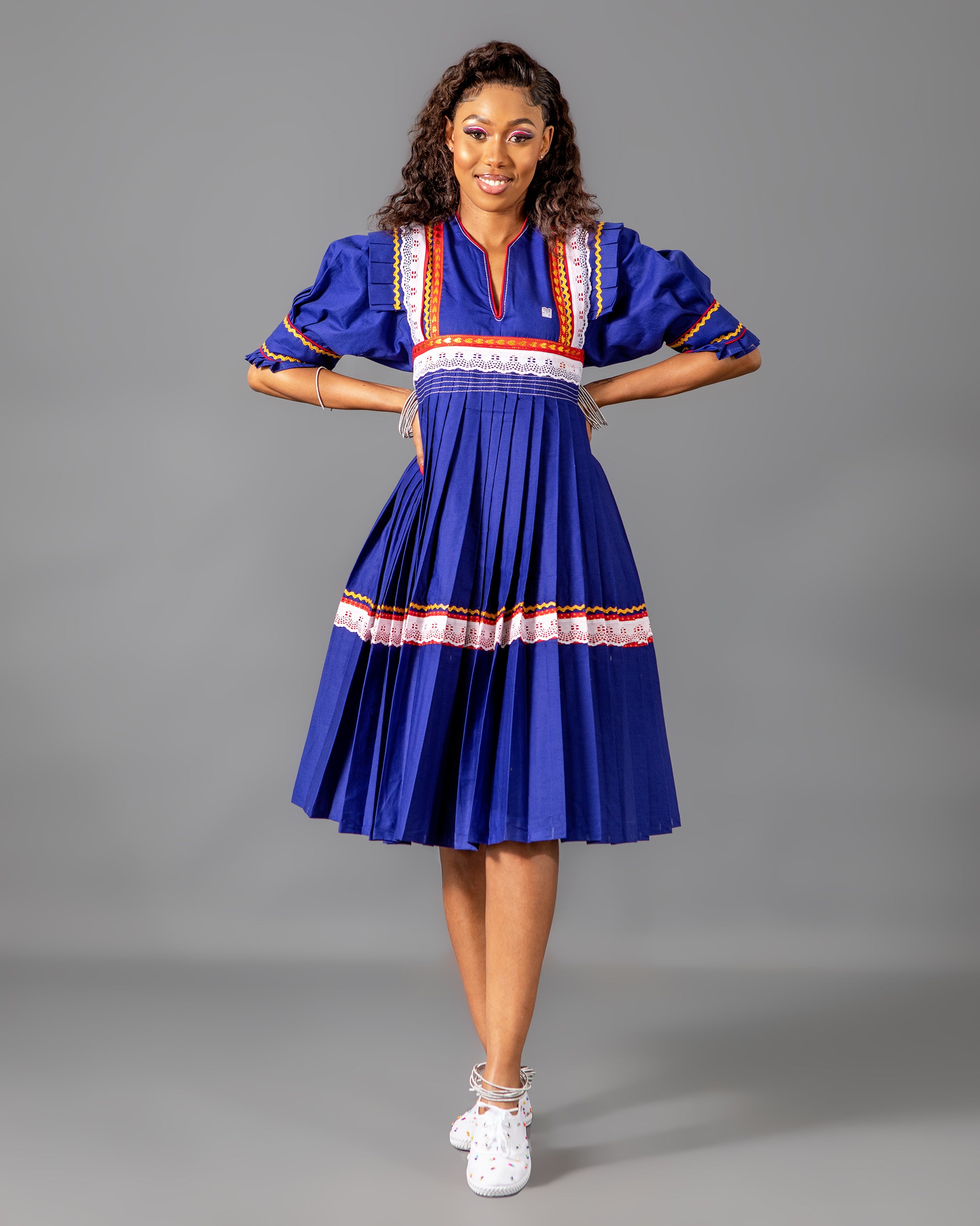 Mogoshadi Pleated Bridal Dress In Blue MEDU By Sepedi Bapedi Mogoshadi Pleated Bridal Dress In Blue MEDU By Sepedi Bapedi