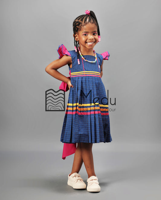 Kiddies Neo Pleated Dress in Manoko Blue