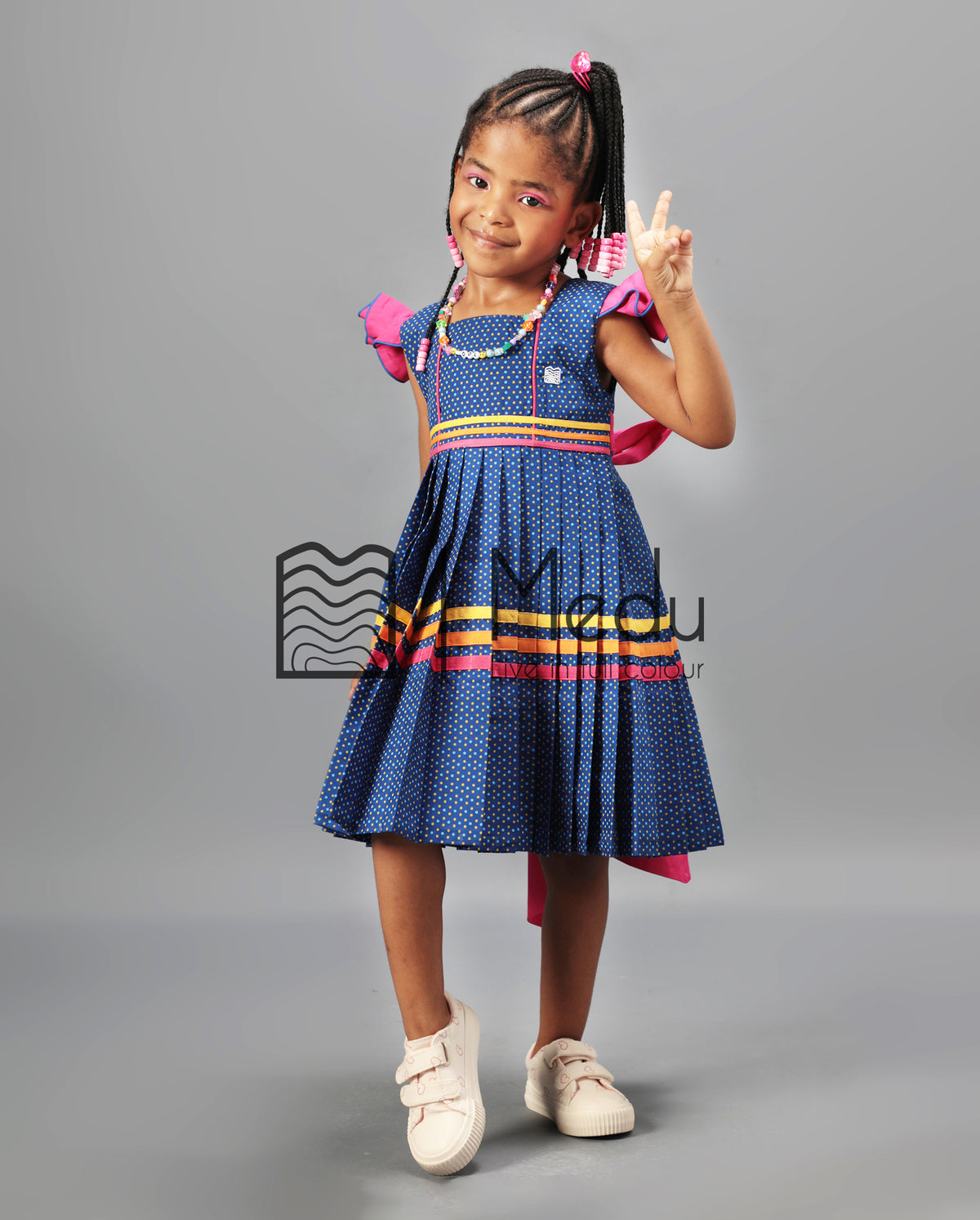 Kiddies Neo Pleated Dress in Manoko Blue
