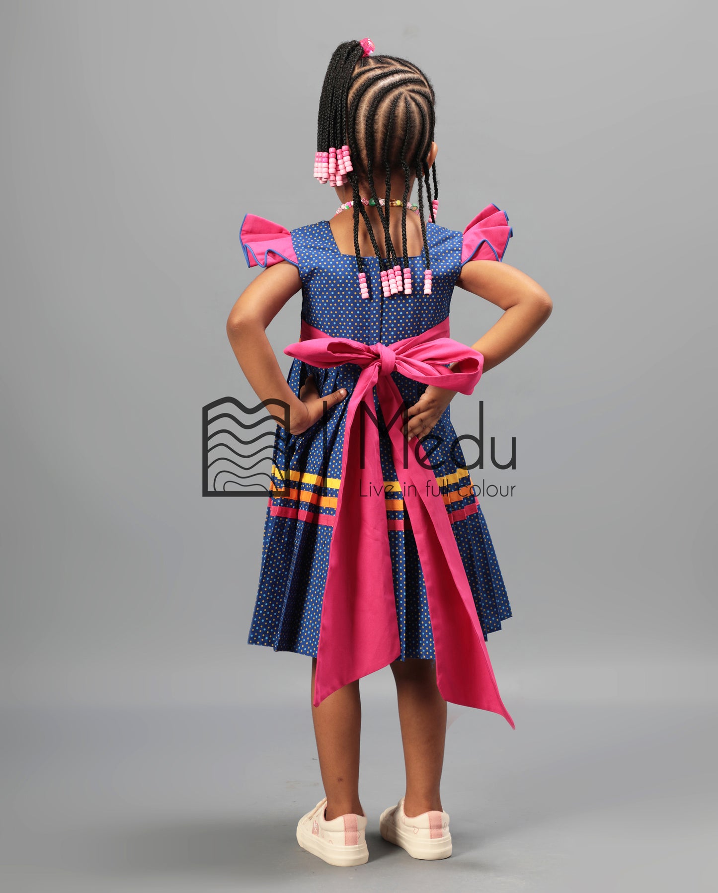 Kiddies Neo Pleated Dress in Manoko Blue