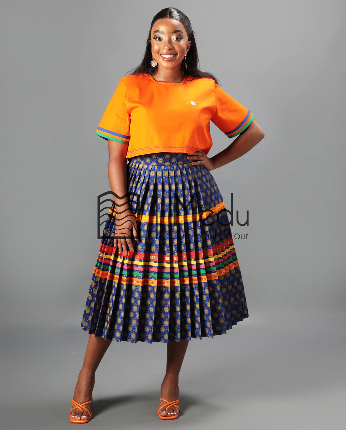 Makgabo Midi Set in Orange & Blue