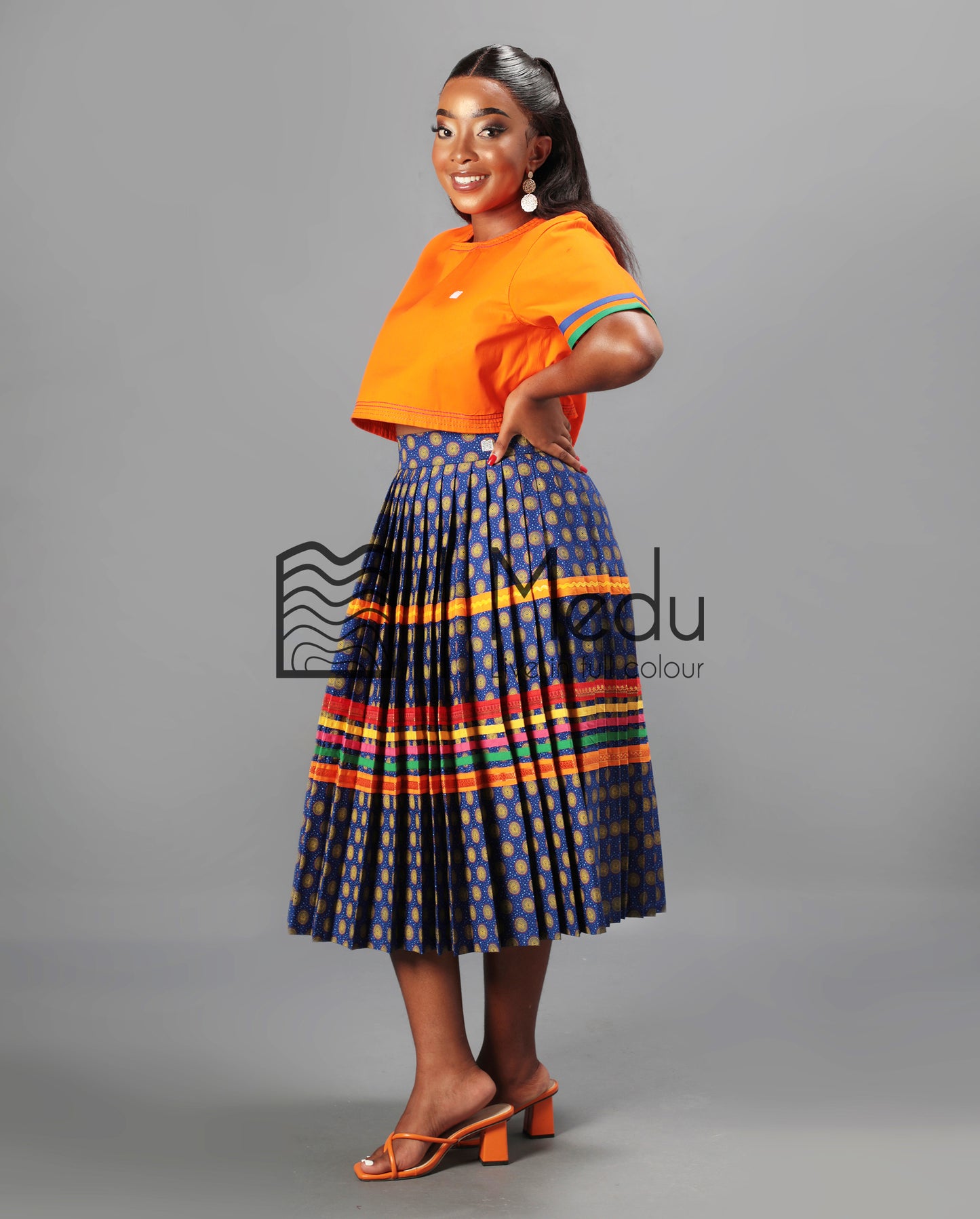 Makgabo Midi Set in Orange & Blue