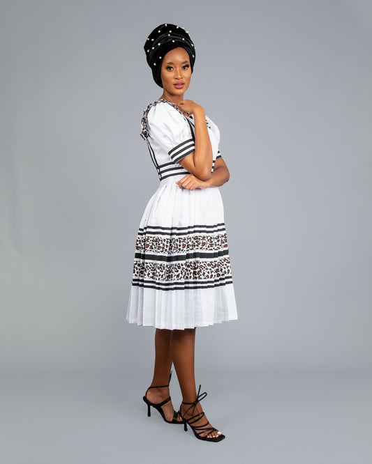 Manaka Bespoke Pleated Dress in White