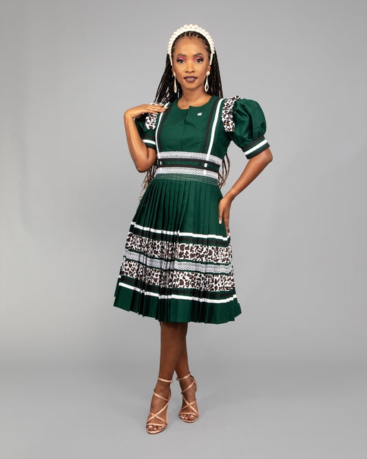 Manaka Bespoke Pleated Dress in Green