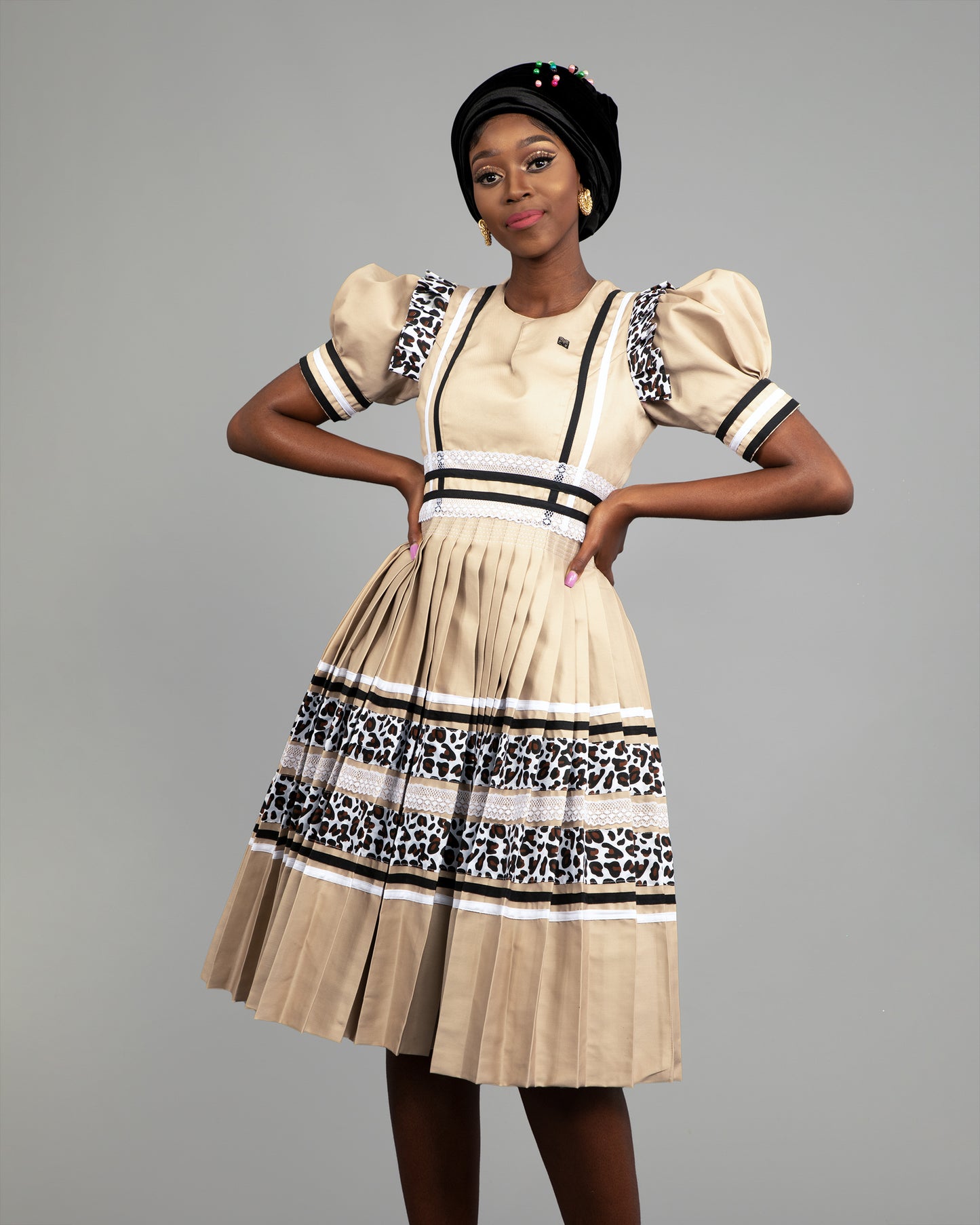 Manaka Bespoke Pleated Dress in Beige