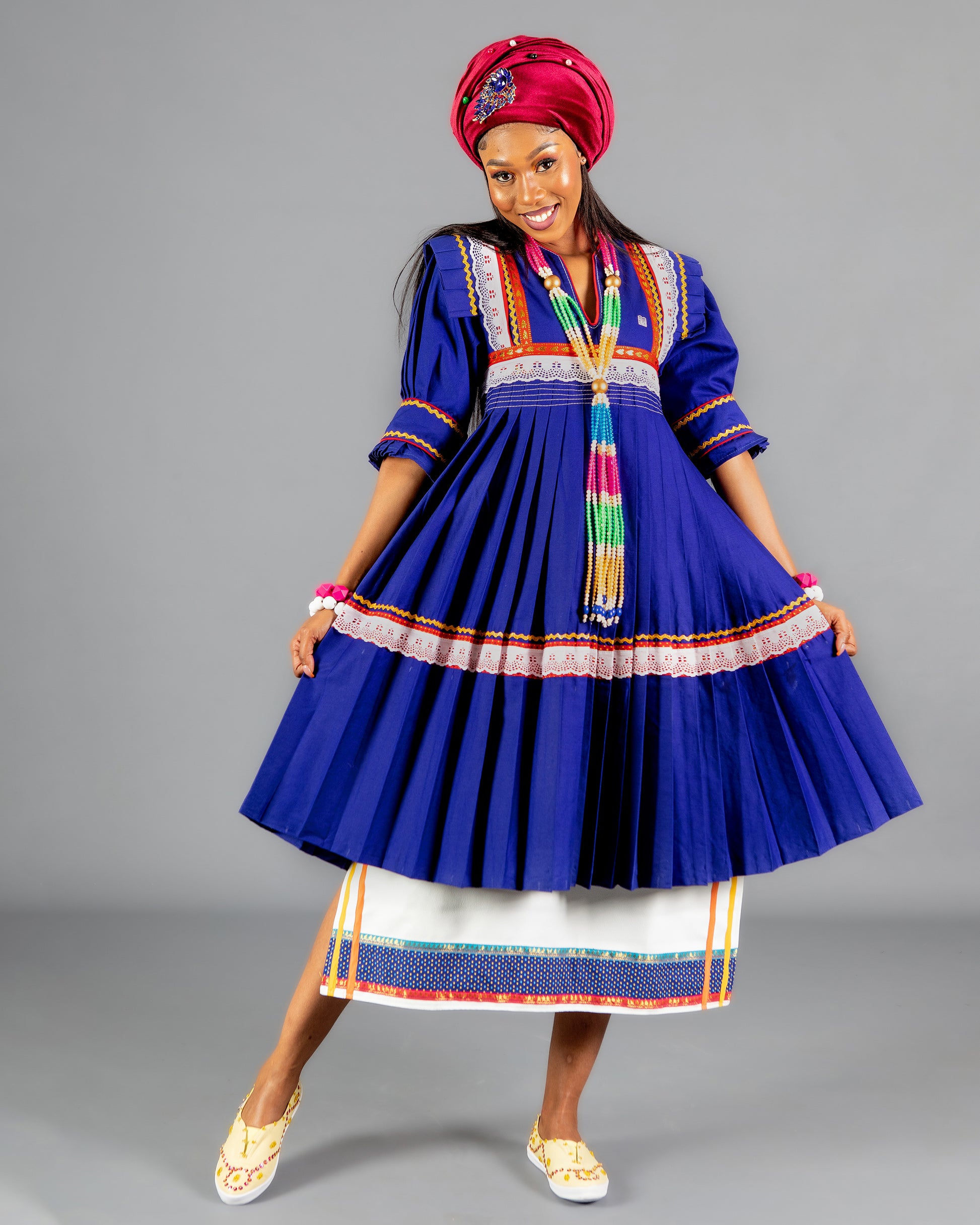 Mogoshadi Pleated Bridal Set in Blue MEDU by Sepedi Bapedi Mogoshadi Pleated Bridal Set in Blue MEDU by Sepedi Bapedi