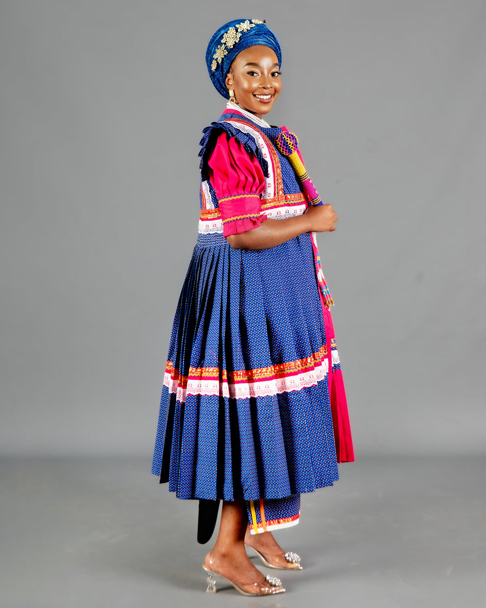 Mogoshadi Pleated Bridal Dress Set in Pink & Blue – MEDU by Sepedi Bapedi