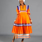 Mogoshadi Pleated Bridal Dress Set in Orange & Blue