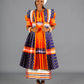 Mogoshadi Pleated Bridal Dress Set in Orange & Blue