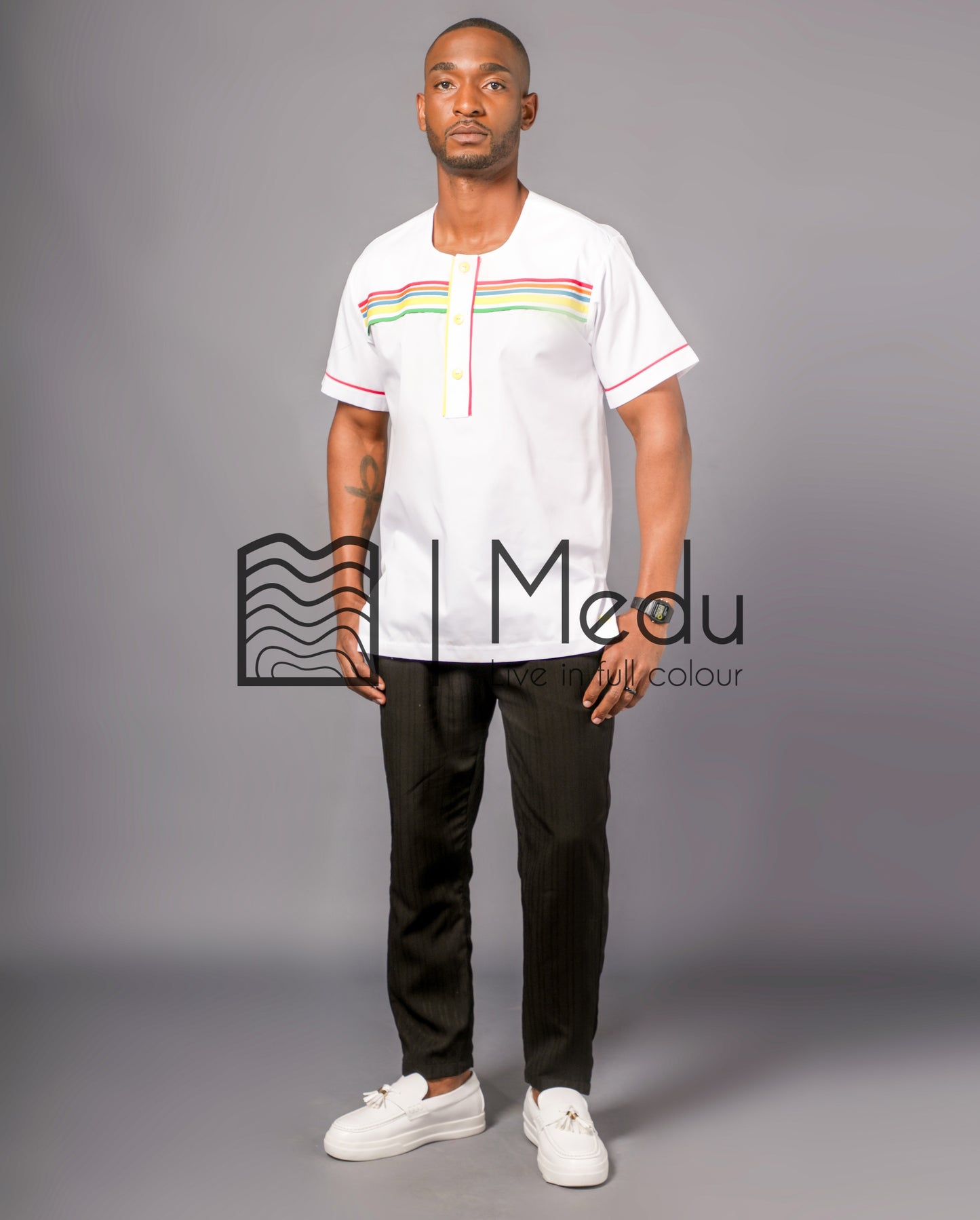 Mokone Front Stripes Shirt in White