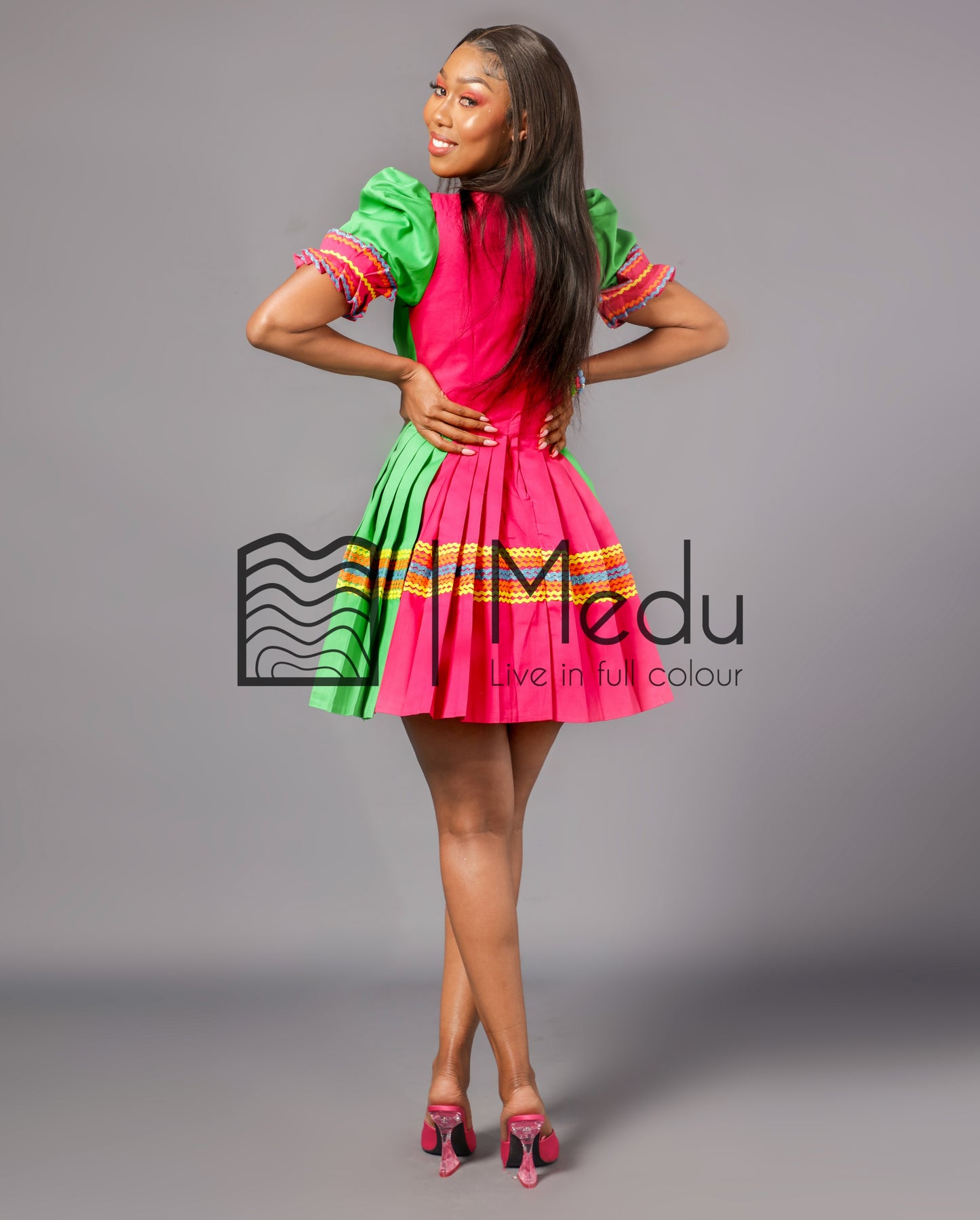 Nare Bespoke Mini Dress Lime & Pink