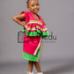 Kiddies Semabejana and Wrap Skirt Set in Pink & Lime