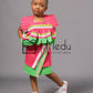 Kiddies Semabejana and Wrap Skirt Set in Pink & Lime