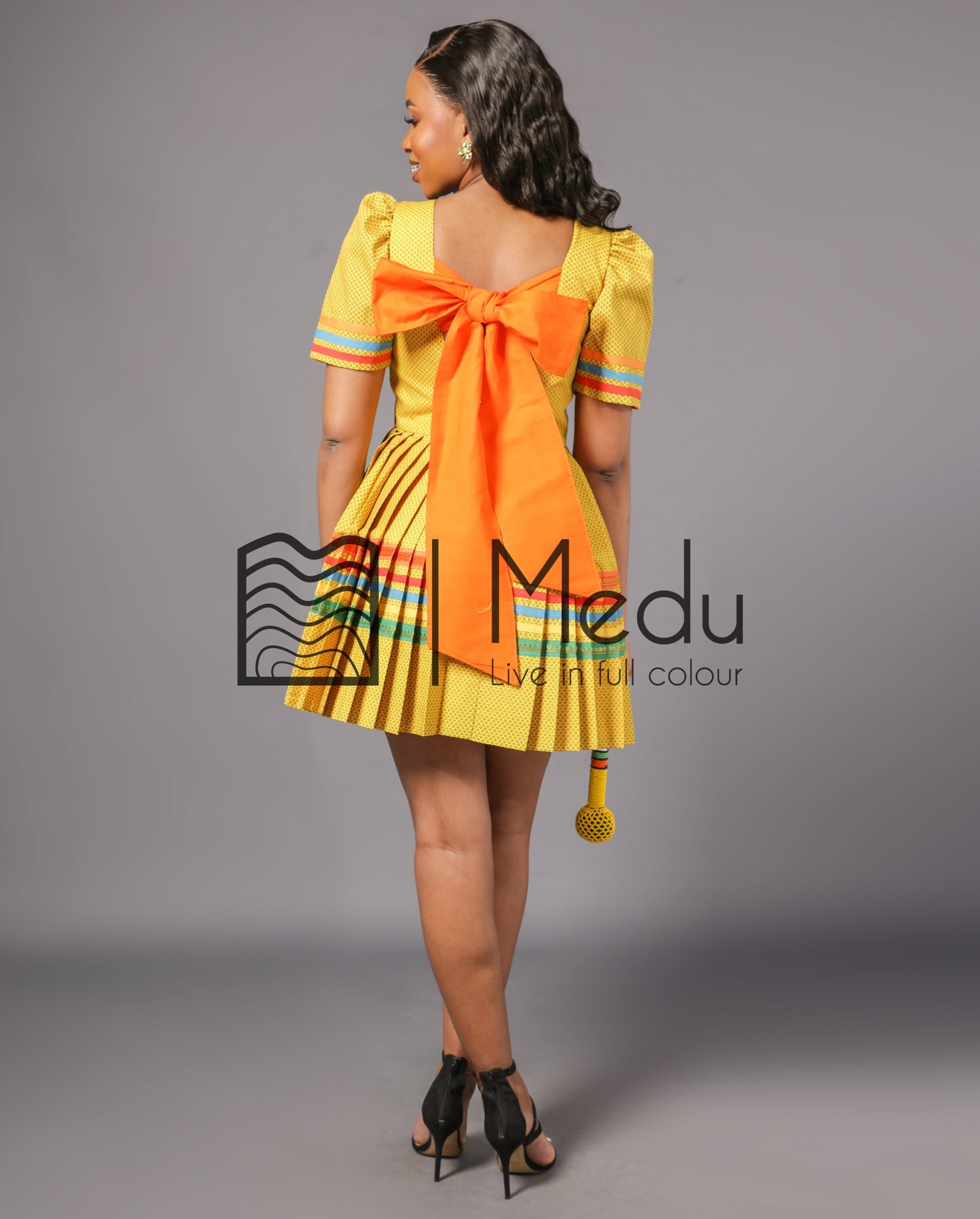 Mmashela Giant bow Mini Dress in Yellow