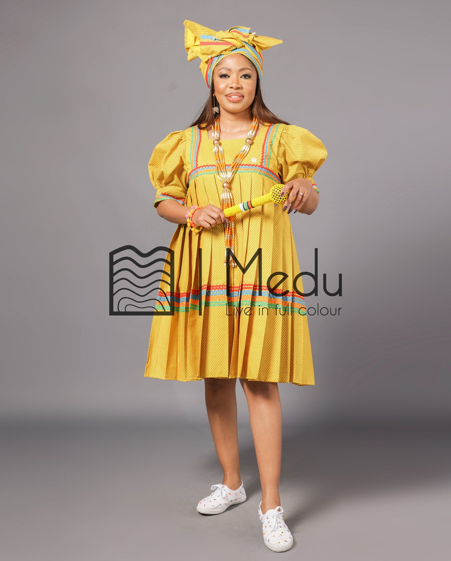 Kwena Pleated Yele Dress In Yellow