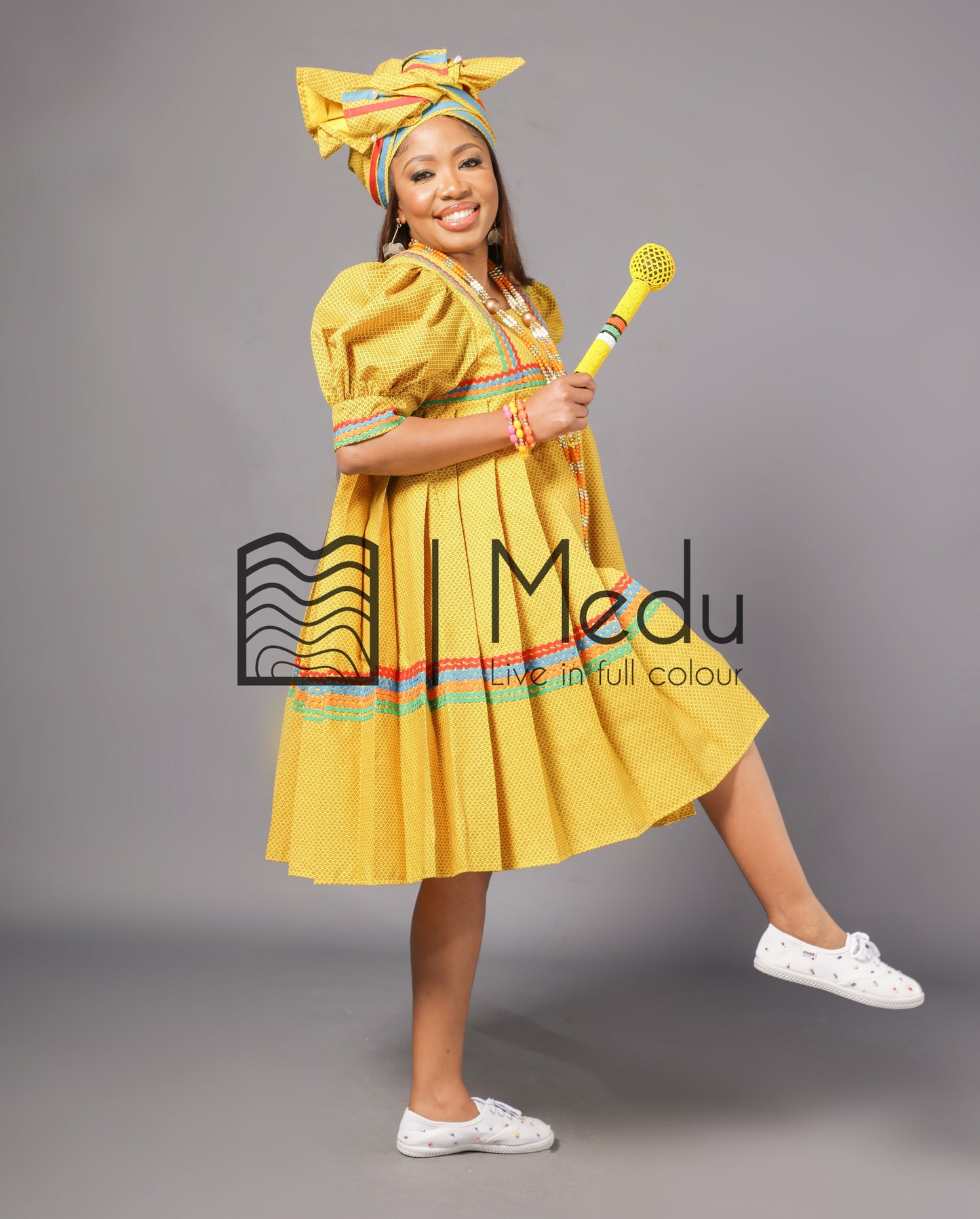 Kwena Pleated Yele Dress In Yellow