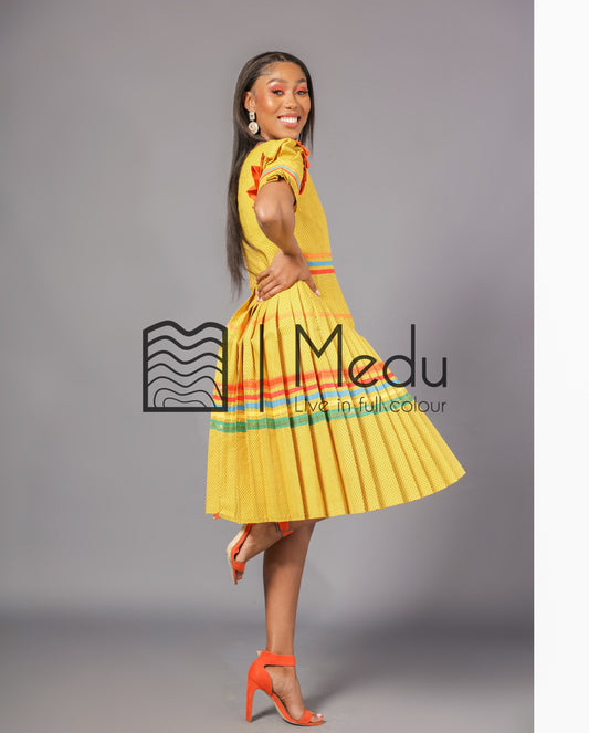 Boledi Pleated Dress in Yellow