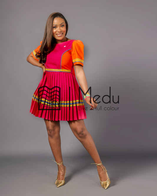 Mmashela Giant bow Mini Dress in Pink & Orange