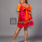 Mmashela Giant bow Mini Dress in Pink & Orange