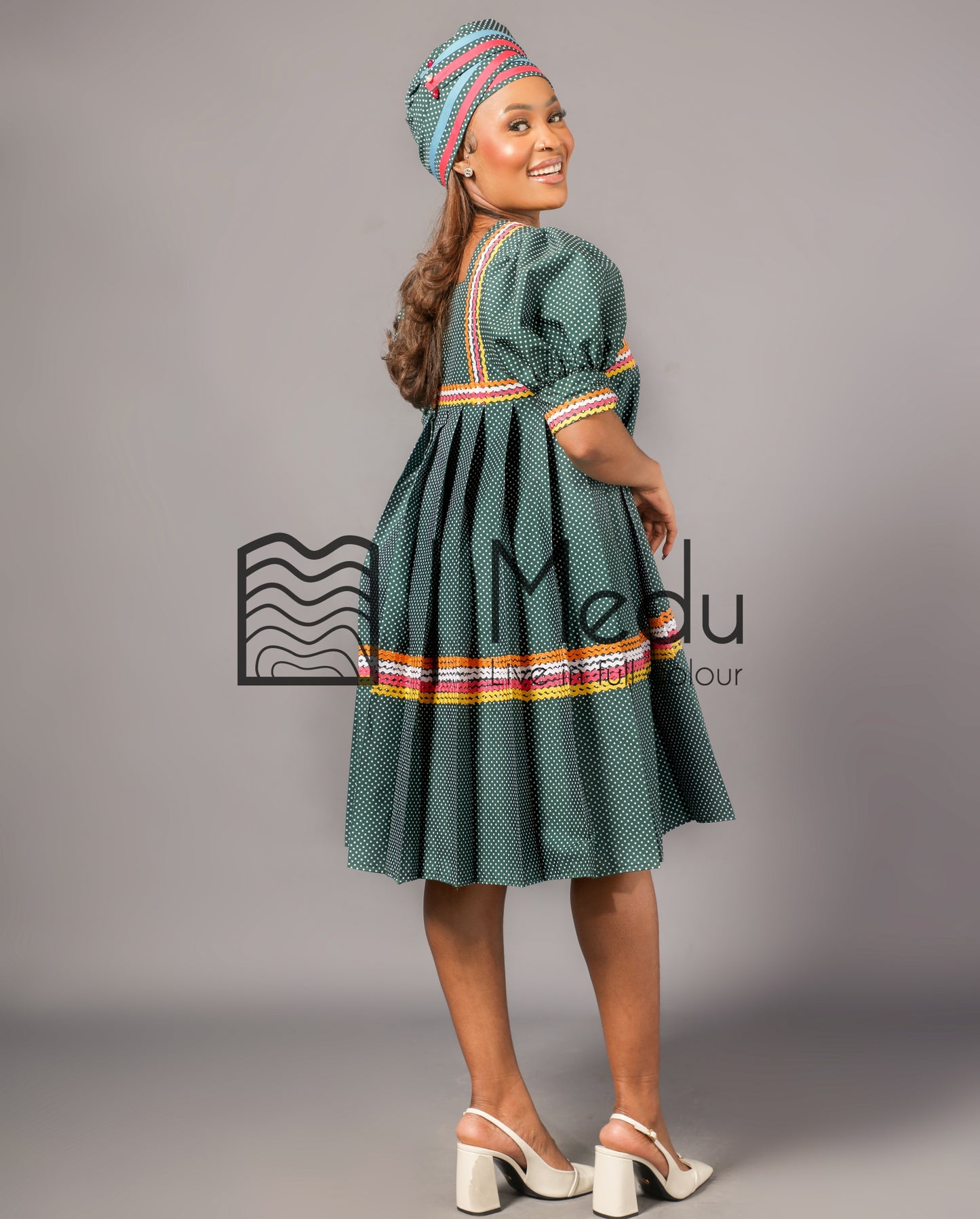 Kwena Pleated Yele Dress In Bottle Green