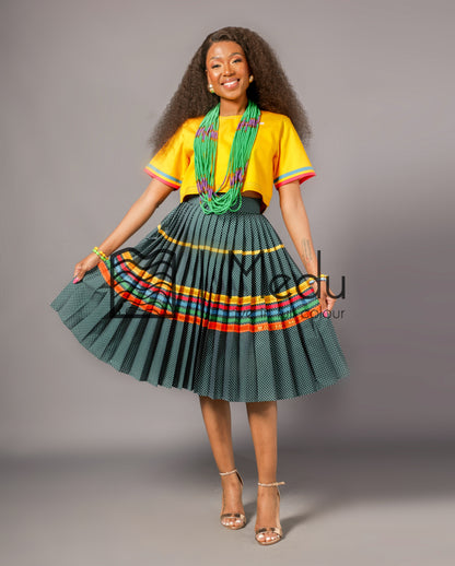 Makgabo Midi Set in Yellow & Green