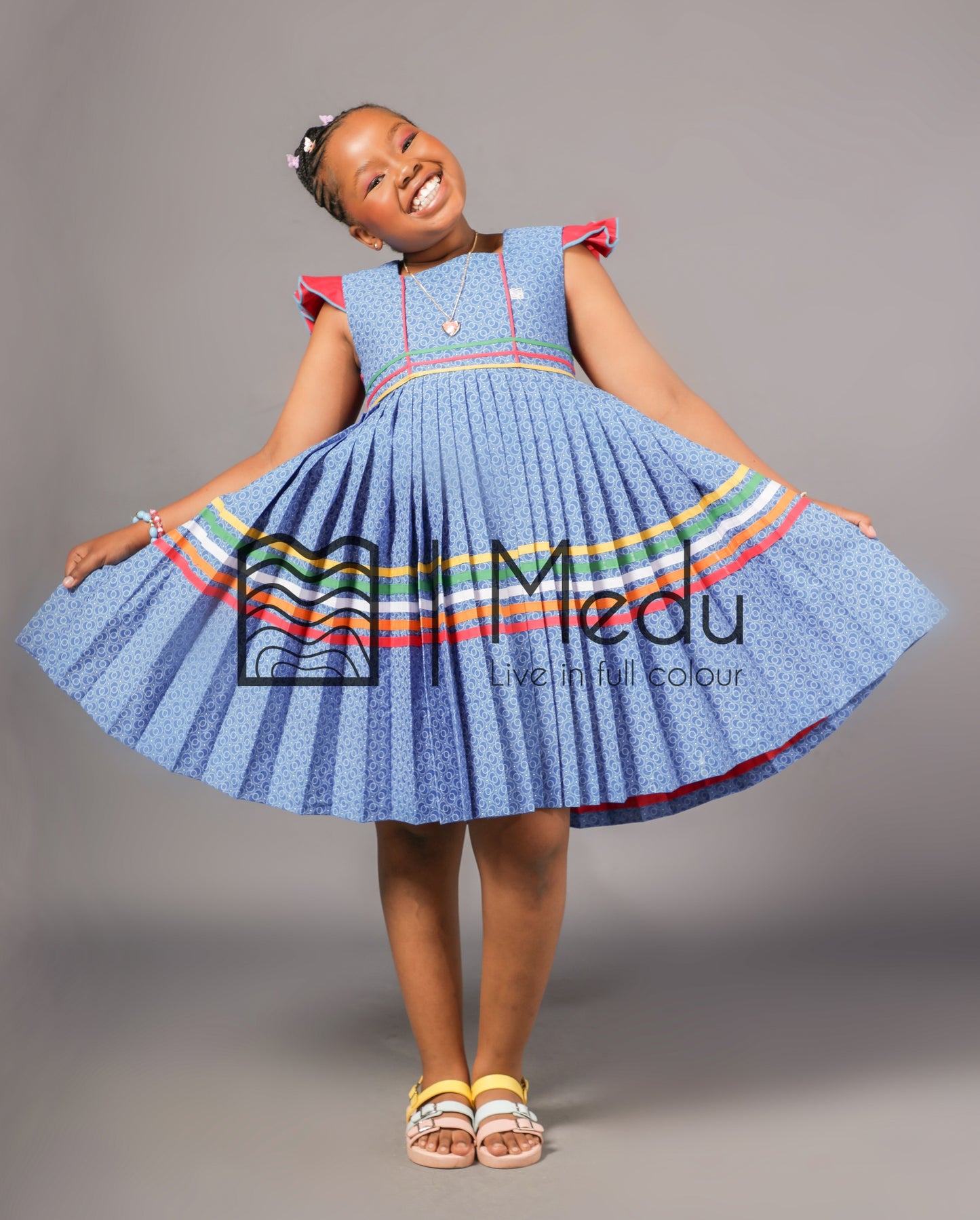 Kiddies Neo Pleated Dress in Turquoise