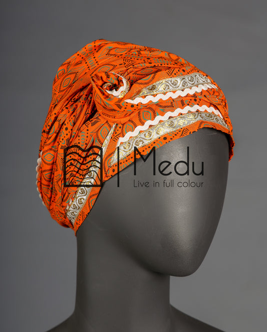 Kiddies Headwrap Orange and Beige