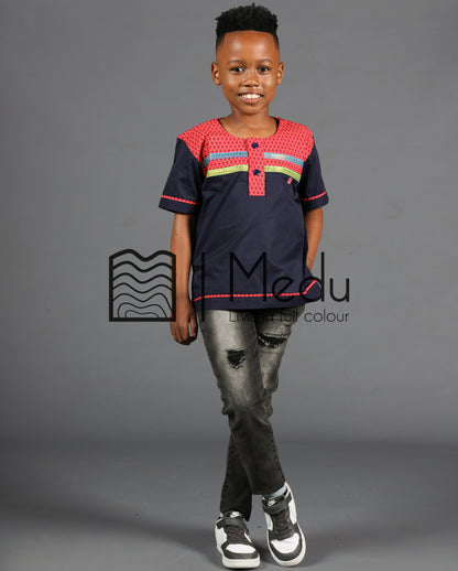 Kiddies Pule Shirt Navy Blue and Manoko Pink