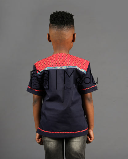Kiddies Pule Shirt Navy Blue and Manoko Pink