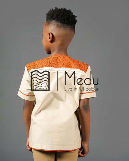 Kiddies Pule Front Panel Shirt in Beige and Orange