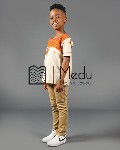Kiddies Pule Front Panel Shirt in Beige and Orange