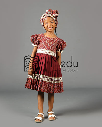 Kiddies Maru Pleated Dress in Maroon