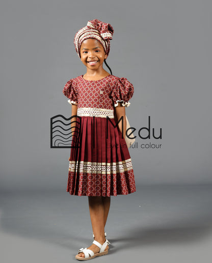 Kiddies Maru Pleated Dress in Maroon