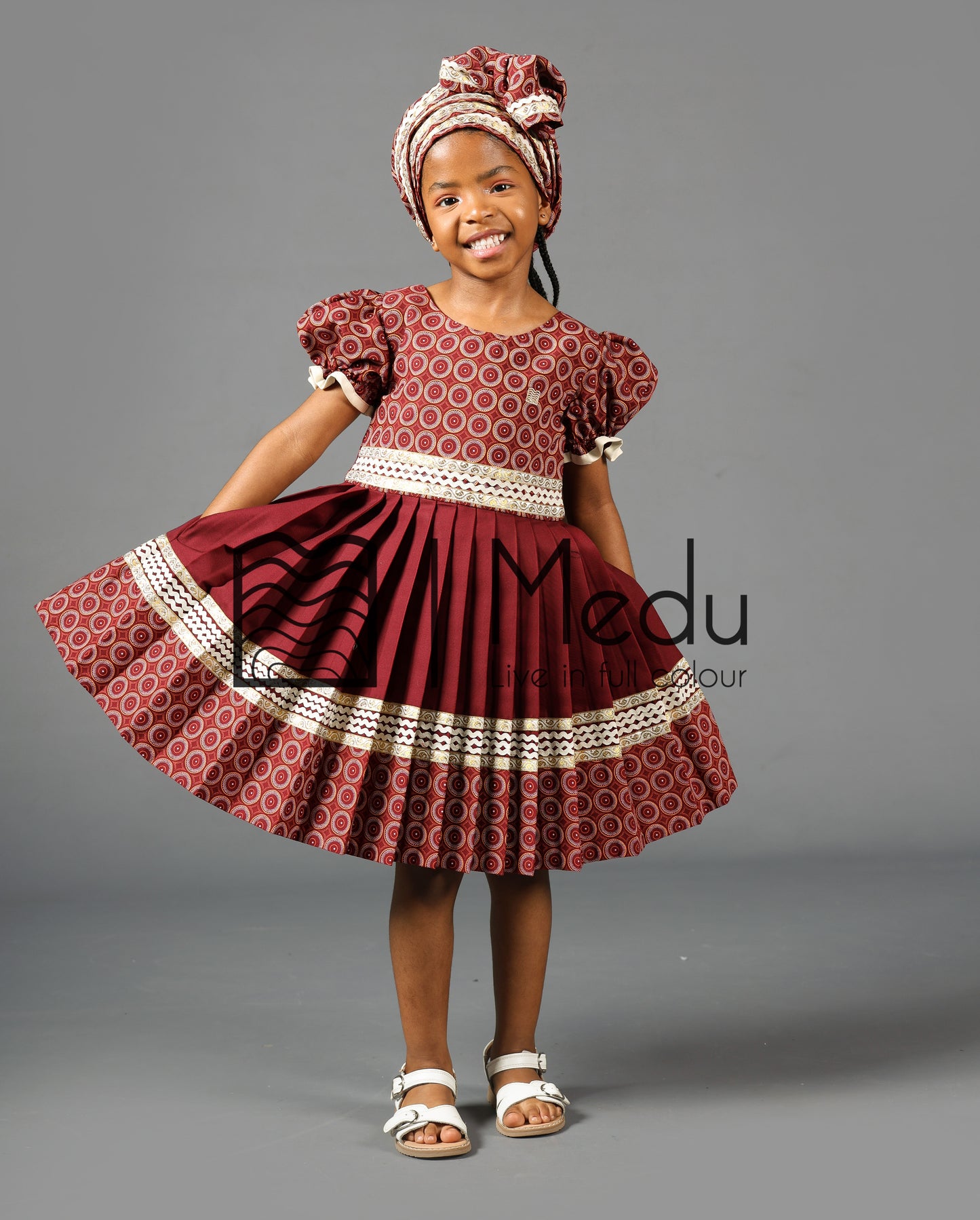 Kiddies Maru Pleated Dress in Maroon
