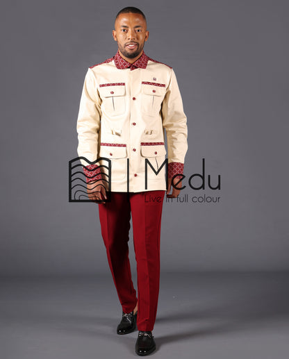 Kwena Luxe Safari Shirt Trimmed with Maroon