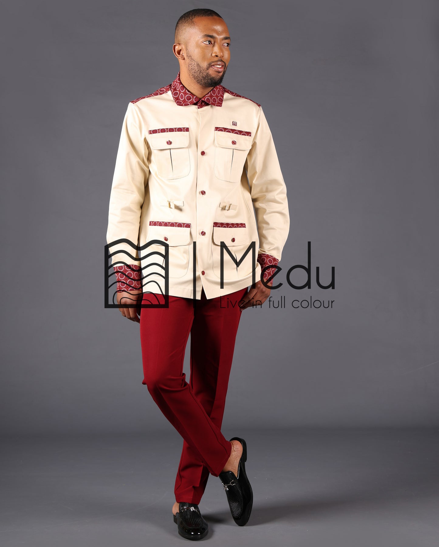 Kwena Luxe Safari Shirt Trimmed with Maroon