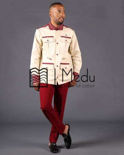 Kwena Luxe Safari Shirt Trimmed with Maroon