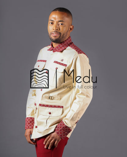 Kwena Luxe Safari Shirt Trimmed with Maroon