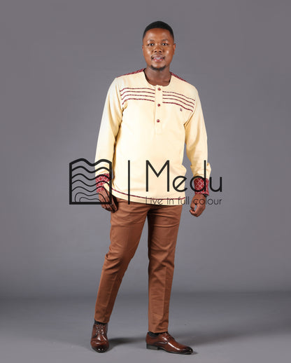 Mogale Bespoke Shirt in Cream with Boledi Maroon