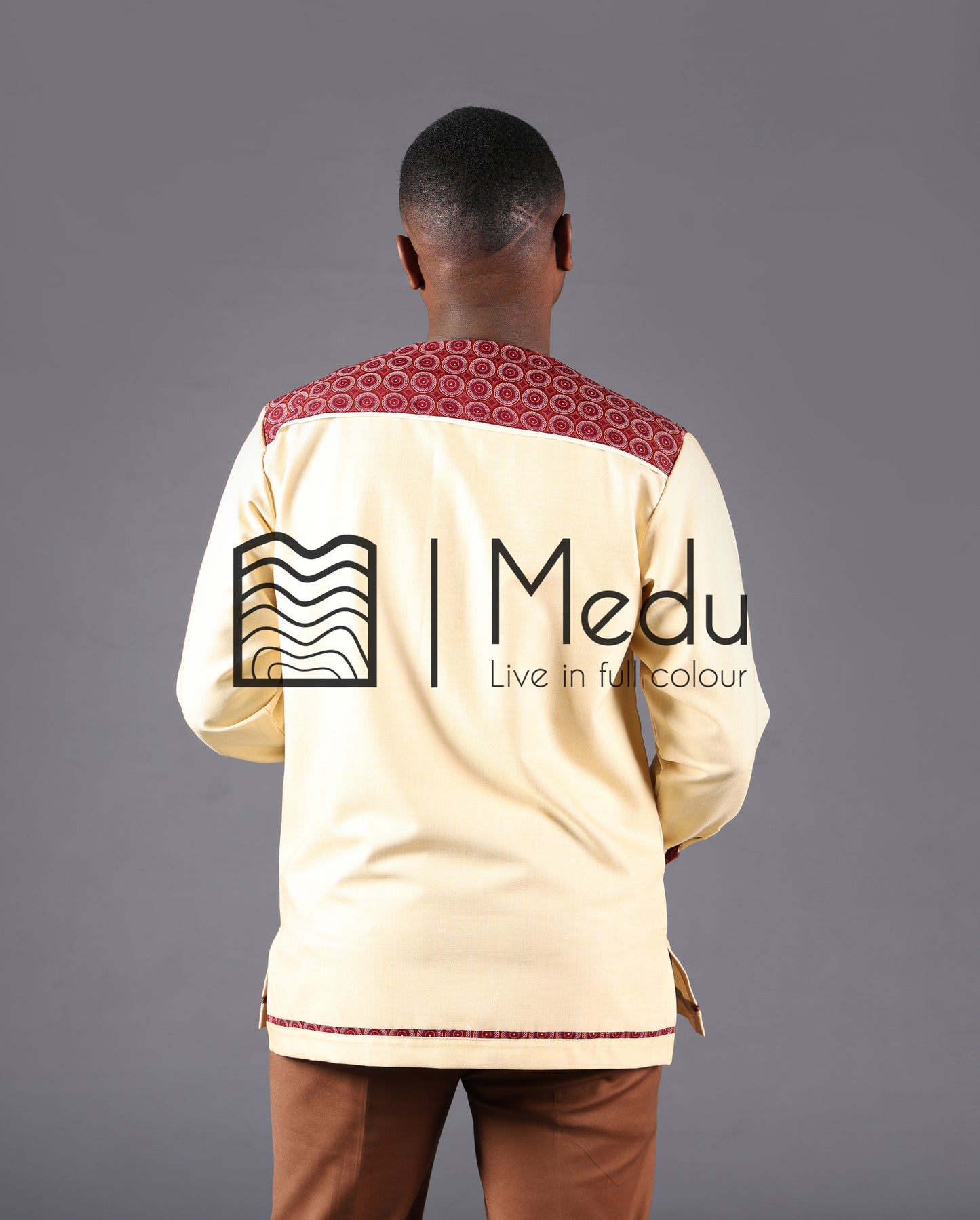 Mogale Bespoke Shirt in Cream with Boledi Maroon