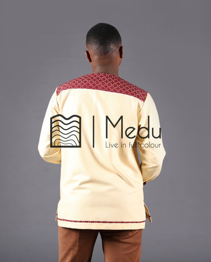 Mogale Bespoke Shirt in Cream with Boledi Maroon