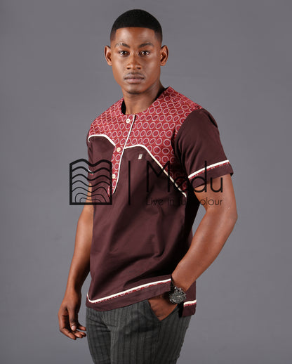 Noko Front Panel Shirt in Maroon