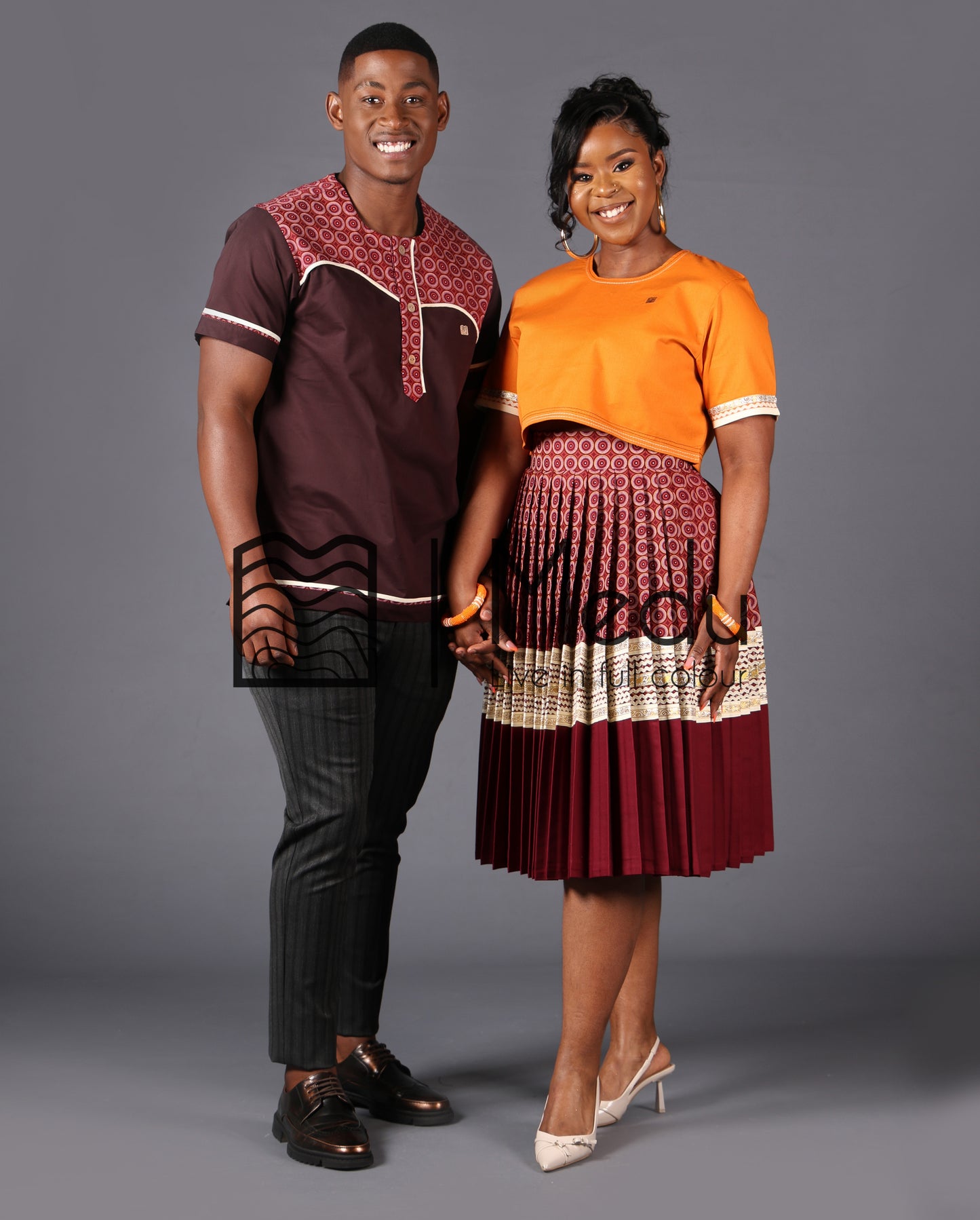 His & Hers: Makgabo Midi Set in Mustard and Maroon