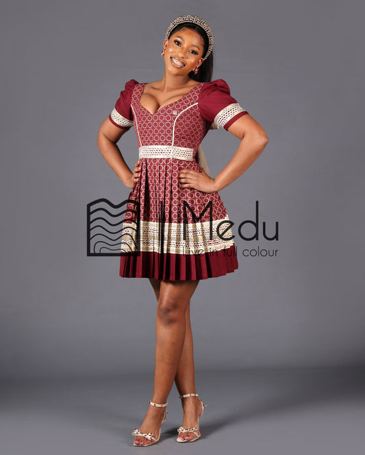 His & Hers: Mmashela Giant Bow Mini Dress in Maroon