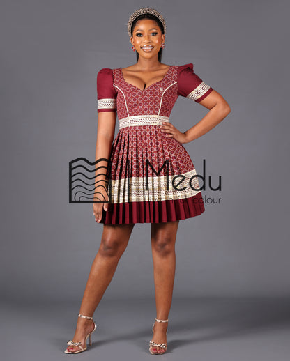 Mmashela Giant Bow Mini Dress in Maroon