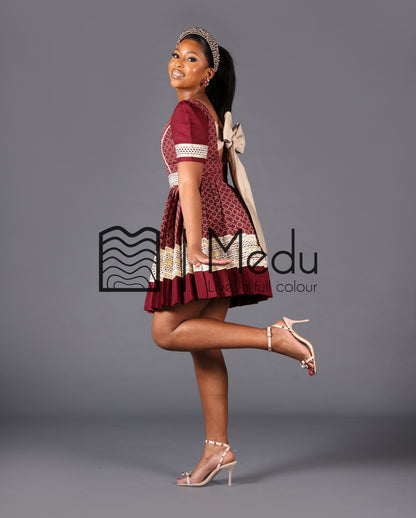 Mmashela Giant Bow Mini Dress in Maroon