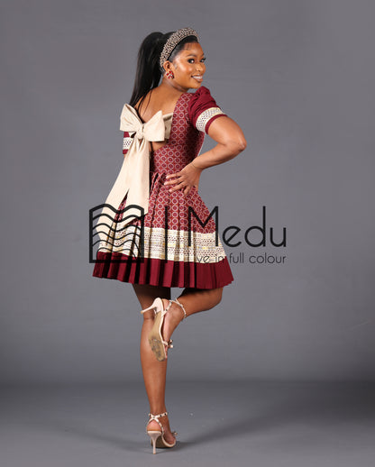 Mmashela Giant Bow Mini Dress in Maroon