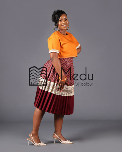 Makgabo Midi Set in Mustard and Maroon