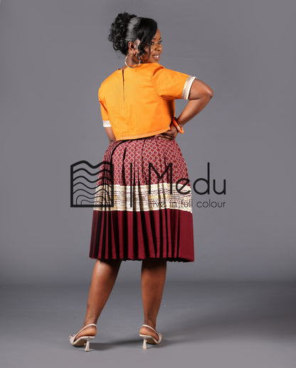 Makgabo Midi Set in Mustard and Maroon