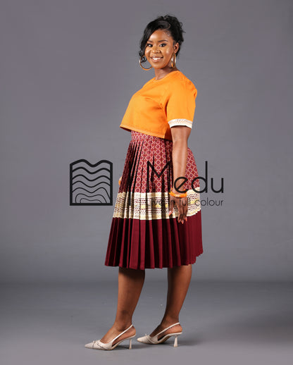 Makgabo Midi Set in Mustard and Maroon